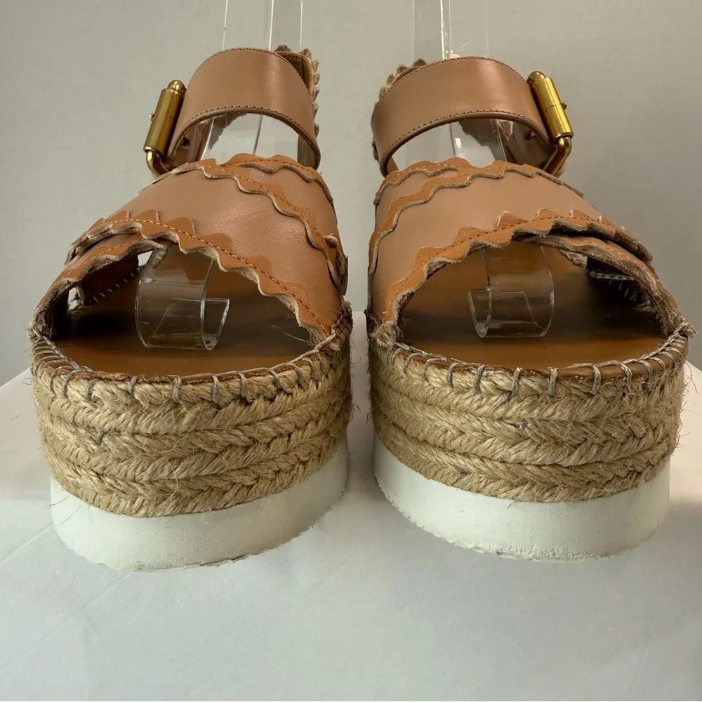 See By Chloe Glyn Leather Platform Espadrille Sandals Size 37